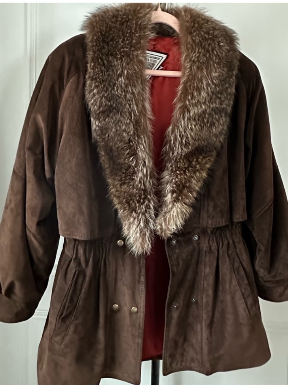 Marvin Richards Brown Suede Trench with Real Fur Trim